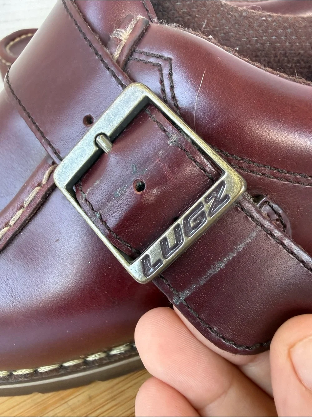 Vintage Lugz Burgundy Leather Monk Strap Moc Toe Casual Shoes Men’s 7 Y2K